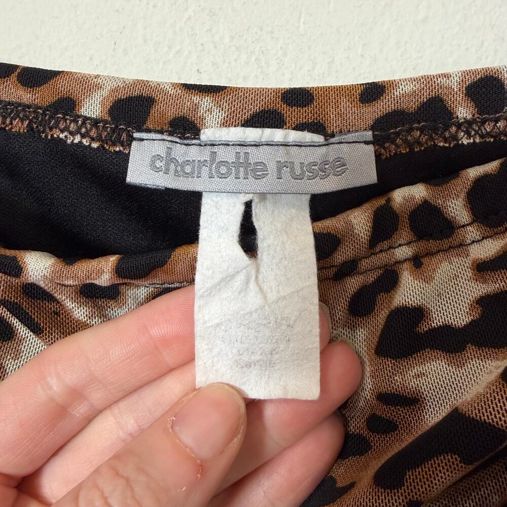 Lg Y2K Vtg Charlotte Russe Leopard Mini Dress Strapless Ruched Handkerchief Hem - Picture 4 of 5